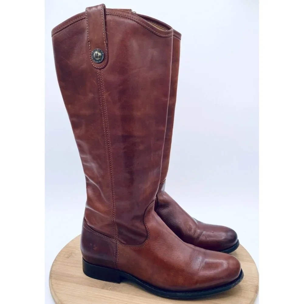 Frye Melissa Riding Boots Womens 6.5 Brown Leather Knee High Western Boho